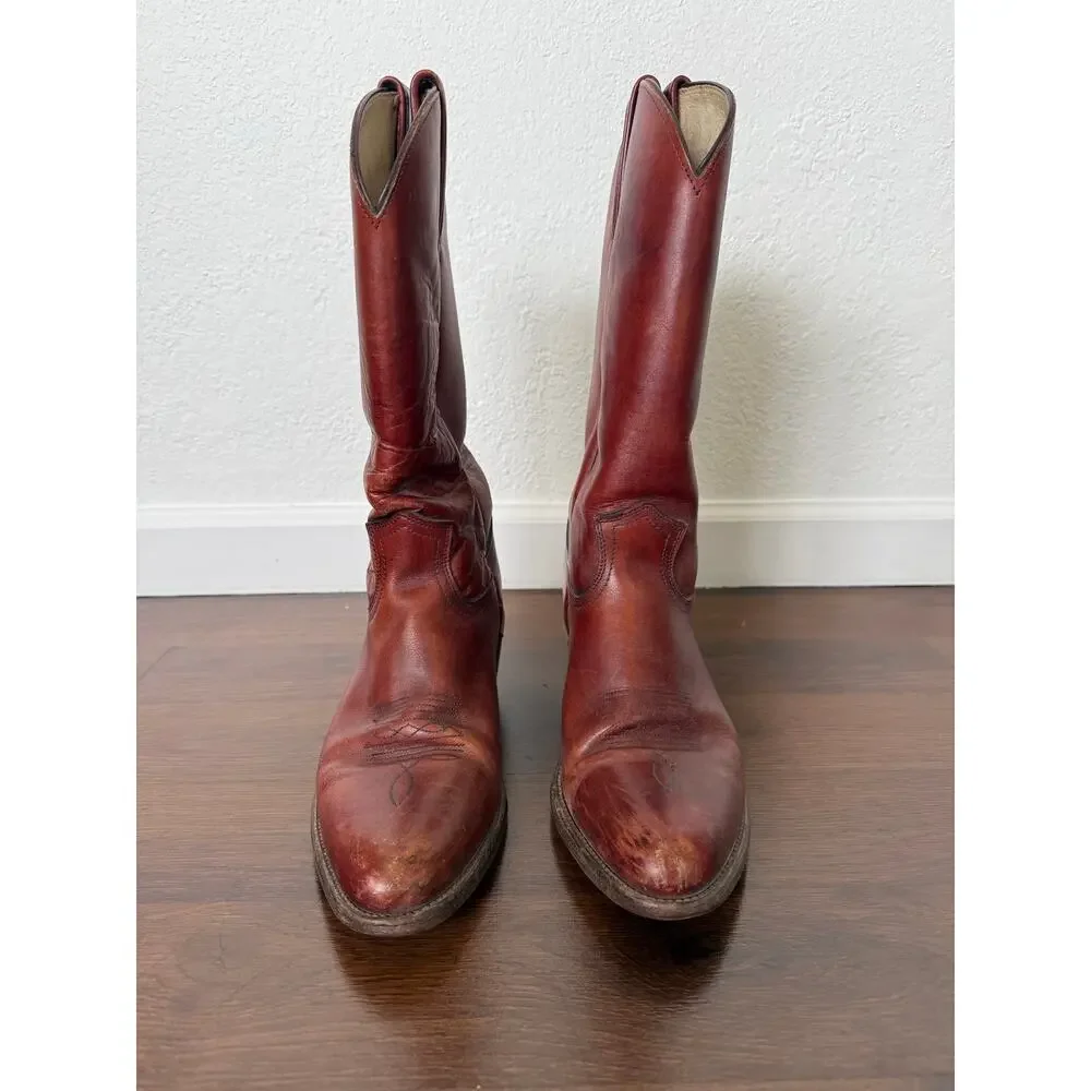 Frye Vintage Billy Cowboy Boots Oxblood Red Leather Men's Sz 11 Made USA Western